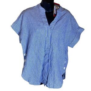 Original Nicole Miller blue/white striped linen blend top medium new